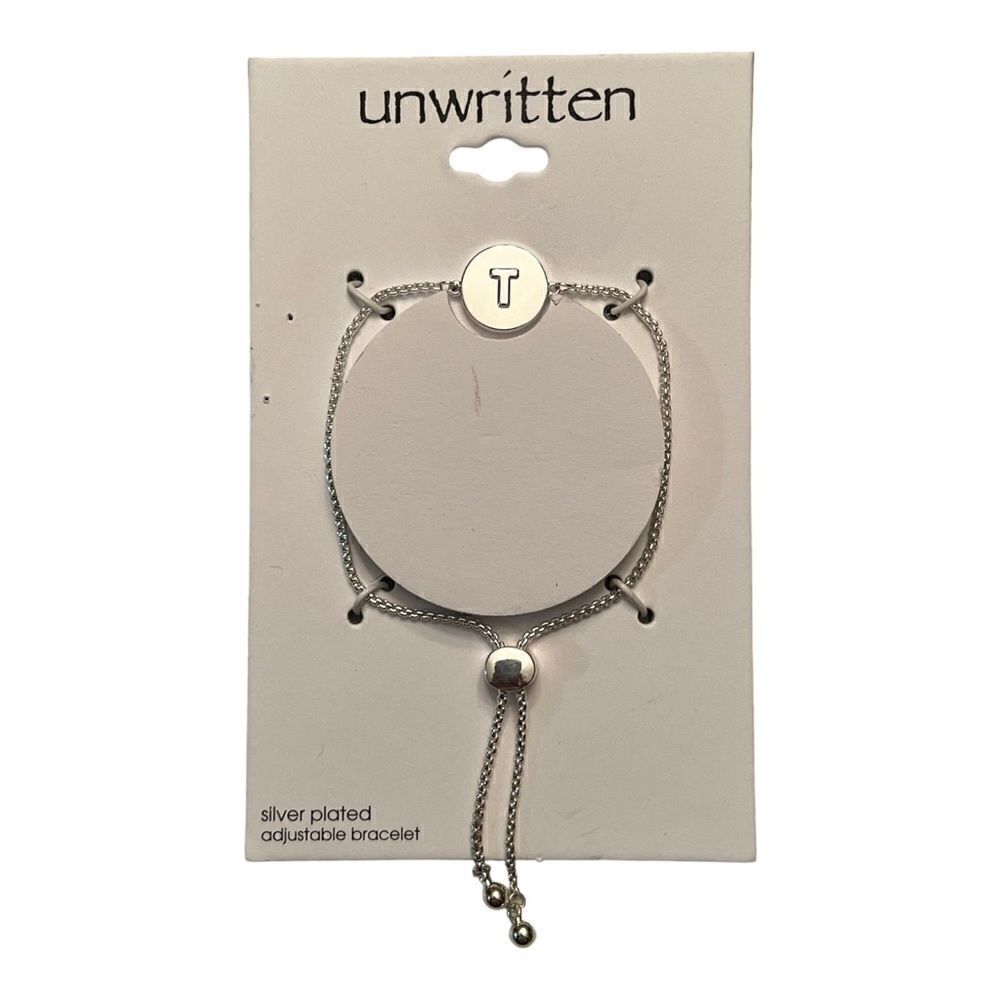 Unwritten Coin Initial "T" Silver Plated Bolo Slider Bracelet New